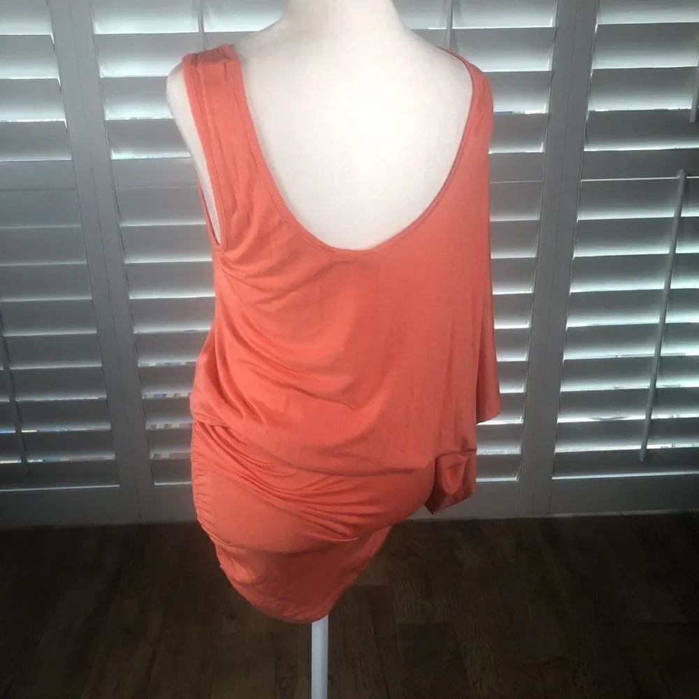NEW Arden B Bright Coral One Shoulder Kimono Mini Dress M Ruched Bodycon Skirt